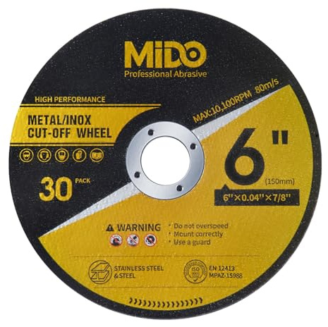 MIDO PROFESSIONAL ABRASIVE 30 Pack Cut Off Wheels 6 Inch Cutting Wheel 6 x.040 x7/8 Metal&Stainless Steel Cutting Disc Fit for Angle Grinder