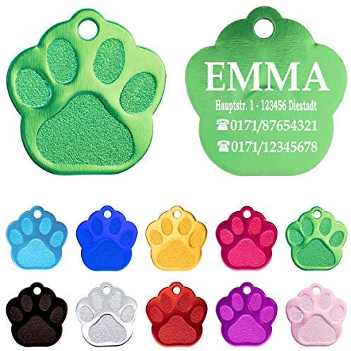 Ibera gifts - Hundemarke mit Gravur und personalisierte Hundemarke in Pfotenform für mittelgroße bis große Hunde und Katzen (Grün)