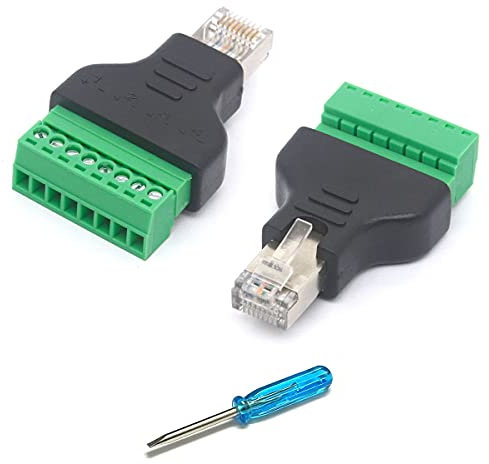 HTGuoji RJ45 maschio adattatore terminale a vite, RJ45 maschio a 8 pin vite Term Block connettore femmina Cat7 6 5 e Ethernet spina di rete Extender CCTV Digital DVR In-Line Accoppiatore (2 pezzi)