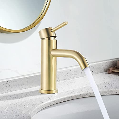 Robinet Salle de Bain Mitigeur de Lavabo Monocommande Robinet de Lavabo Réglable Chaud et Froid Aérateur Démontable Acier Inoxydable,Doré Brossé