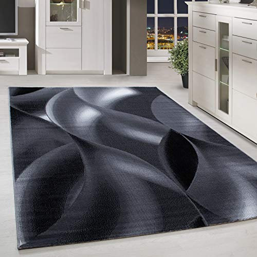 HomebyHome Teppich Wohnzimmer 240x340 cm Schwarz Moderne Abstrakt Design - Küche Jugendzimmer Esszimmer und Schlafzimmer Teppich Kurzflor Teppich Extra Weich Pflegeleicht - Carpet Living Room
