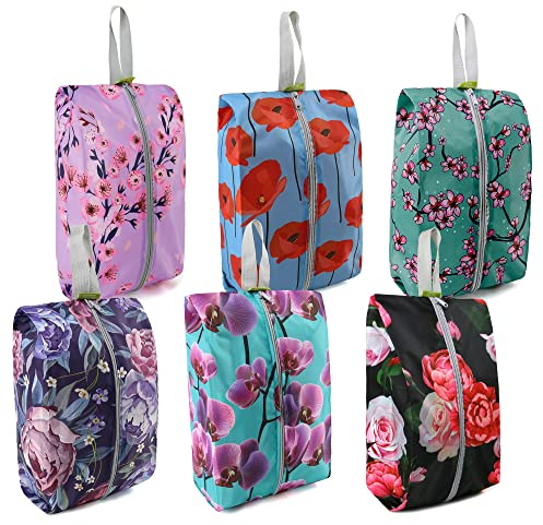 BeeGreen Shoe Organizer 6pcs Shoe Bags with Zipper Closure, Flower Design Shoe Storage Organizer with Handle Travel Bags For Men and Women, Portable Nylon Travel Gifts