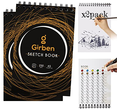 Girben 2 Album Da Disegno Sketchbook A5 25 Fogli/50 Pagine CAD. - Album Disegno A5 Liscio Con Fogli Bianchi, Blocco Da Disegno, Quaderno Fogli Bianchi, Schizza E Strappa
