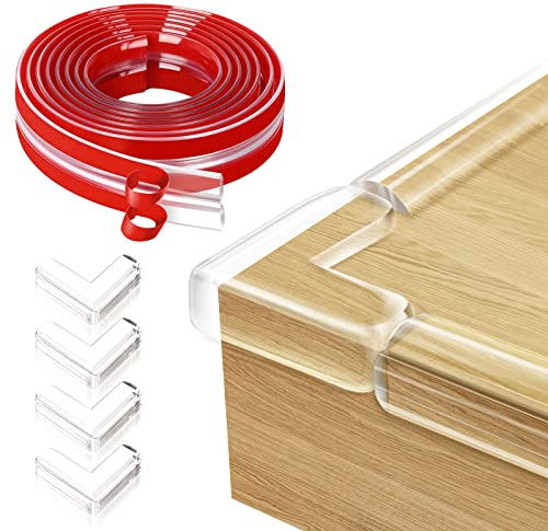 Edge Protector Baby Proofing Corner Protectors Silicone Desk Edge Cushion Child Safety Edge Covers Bumper for Table, Cabinets, Crib, 13ft x 1.2 Inch Edge Protector Strip with 4 Pack Corner Guards