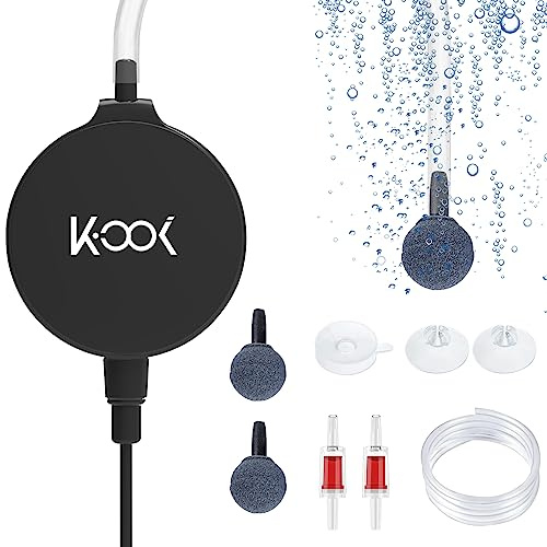 GuDoQi Aquarium Air Pump, 1 Watt Ultra Quiet Mini Oxygen Pump, Powerful Air Aerator Kit for Fish Tank 1-15 Gallon, Including Air Pump Accessories, Back Clip and Suction Cup (Black)