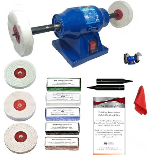 150W Bench Grinder Metal Polisher Polishing 6 Machine with Add-On 4 Metal Aluminium, Alloys, Stainless Steel Polishing Kit