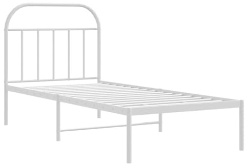 vidaXL Sängram med huvudgavel metall vit 90x190 cm, säng, metallsäng, metall sängram, sängar, metallsängar, metall sängramar, gästsäng, gästsängar