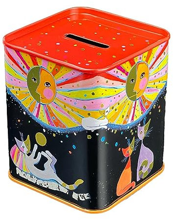 Spardose FridolinEdition - Rosina Wachtmeister - Cats - Rechteckige Plug-Lid Dose mit Sparschlitz aus elektrolytischem Weißblech - (LxBxH) 7,5 × 9,2 × 7,5 cm