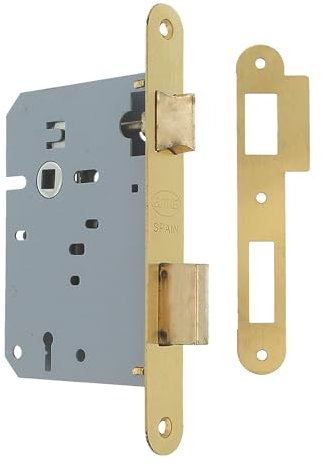Amig - Cerradura de Embutir - Entrada: 60 mm - Distancia entre nuecas: 68 mm- Cerradura para Puertas de Madera - Con Llave de Gorja en Canto Cuadrado - Llave en Bruto - Latón Mate