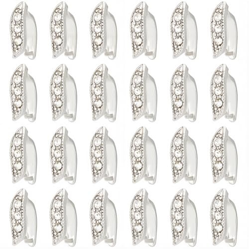 SUNNYCLUE 1 Box 40Pcs Pinch Bails Bulk Brass Pinch Clips Rhinestone Snap on Bails Pinch Hooks Leaf Shaped Ice Pick Pinch Clip Clasp Bail Pendant Connector Pinch Hook for Jewellery Clasps DIY Supplies