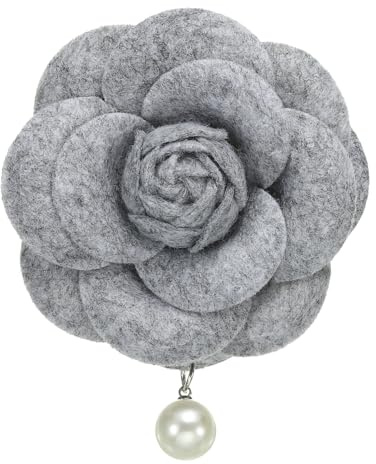 PATIKIL Broches de Flores de Camelia Broches de Tela Vintage con Perlas Artificiales Elegantes Pines Florales para Mujeres Sombrero Vestido Camisa Corbata Corsé Gris