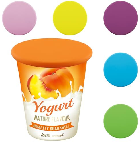 Vexillic 6 Pack Large Reusable Silicone Yoghurt & Cream Pot Lids,10 X 10CM Reusable Silicone Lids, Reusable Yoghurt Pot Cap,urable & Easy To Use,BPA Free (500g)