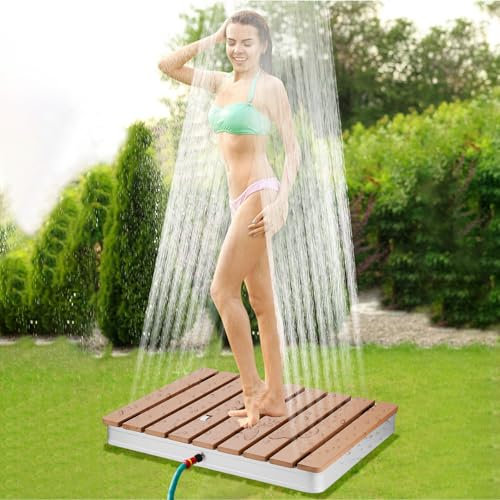 Douche Exterieur de Jardin, Douche de Sol Piscine Jets d’Eau 3,5m, Douches de Jardin Antidérapante avec Commande à Pédale, Résistant UV, Aluminium Portable Duche pour Jardin, Camping et Sauna
