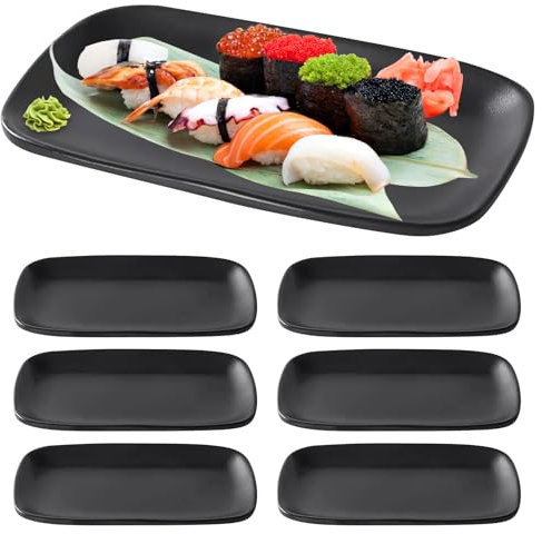 BORDEAG Platos Rectangulares, Juego de 6 Bandeja Plastico Rectangular, Bandejas para Comida Rápida, Platos para Servir, para Servir Pescado, Cupcakes, Sushi, Plato, 15,5 x 9,1x 1,8cm