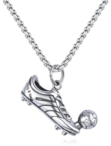 ZKGYUS Collier Homme Acier,Acier Inoxydable Colliers Homme De Football Argent,Pendentif En Forme De Chaussure De Football,Pendentif Hip-Hop,Cadeau Pour Hommes