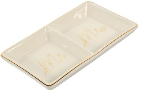 TOGEVAL Plateau à Bijoux Double Compartiment En Céramique Blanche, Support Porte-bagues Et Boucles D'oreilles, Rangement Compact Pour Coiffeuse Et Organisation Bijouterie