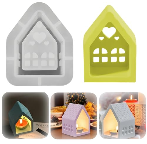 FENGCHUANG Moules en Silicone 3D pour Maison, Moule en Silicone pour Bougeoir de Maison, Moule en Plâtre pour la Maiso, Moules de Moulage de Plâtre de Maison