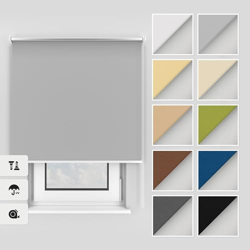 Estika Thermo rollos mit Bohren 100x150 cm Farbe: Grau, Verdunklungsrollo Deckenmontage und Wandmontage, Thermorollo hitzeschutz, Jalousien Fenster