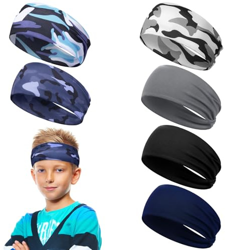 Yuanchu 6Pcs Kids Boys Sports Headbands, Breathable Boys Athletic Sweatbands Non-slip Elastic Headband Moisture Multi-Color Wicking Sweat Band for Basketball Baseball Football(B)
