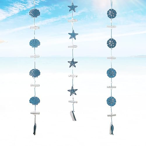 LUMOOM 3er Pack Decorazione Marina In Legno, Stella Marina, Conchiglia, Fiore Marino, Pendenti, Decorazione Appesa Mediterranea, Stile Nautico, Per Casa, Giardino, Finestra