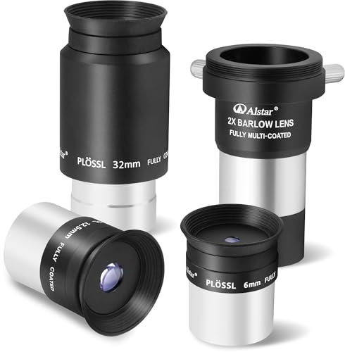 Alstar Plossl Teleskop Okular-Set, 3,25 cm, 6 mm, 12,5 mm, 32 mm, vollständig mehrfach vergütete optische Linse mit 2 x Barlow für 3,2 cm Astronomie-Teleskop und Astronomiefilter, 4