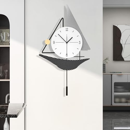 GSWBO Moderne Schlichte große Wanduhr, Minimalistisch Kreativität Segelboot-Stil Dekorative Wanduhren mit Pendel, Ohne Tickgeräusche für Deko Schlafzimmer Küche Büro (S-30 * 53CM)