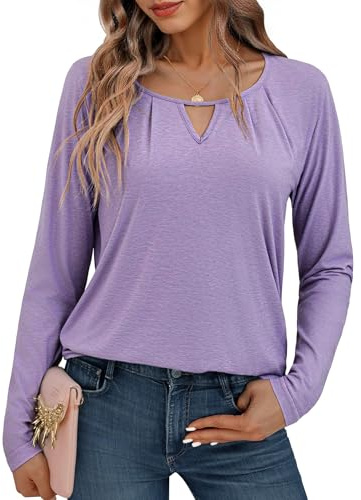 Gyabnw Camiseta Manga Larga Mujer Cuello Redondo Básica | Manga larga, cuello redondo, diseño básico, estilo de camiseta de manga larga, para uso diario y conjuntos casuales