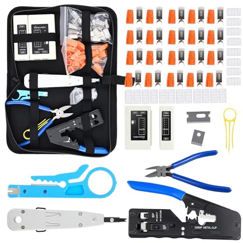 Malette Outils avec RJ45 et Multifonctionnalité Complète, Pince à Sertir Multicouche avec Technologie PassThrough, Connecteur RJ45 sans Outil pour Installations Réseaux Professionnelles et Domestiques