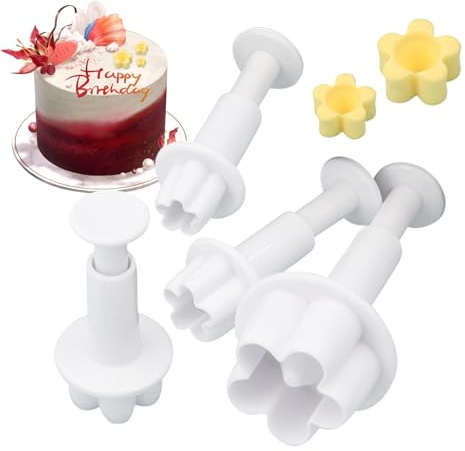 Taglierina di fiori fondente - 4 stampi per biscotti a fiori per decorazione torta, taglierina fondente, pistone per biscotti fondente per pasticceria decorazione per torta di Natale