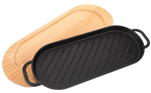 Hoement Plancha de Hierro Fundido para Bistec Antiadherente Diseño Compacto con Doble Asa Distribución Uniforme del Calor Apta para Barbacoas y Cocina Doméstica