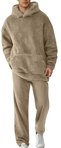 Vhersily 2026 Ensemble de Pyjama Homme Hiver Chaud en Polaire 2 Pièces Polaire avec Poches et Pantalon Long de Nuit Vêtements de Nuit Ensembles de Pyjamas Vêtements de Maison Vêtements de Détente