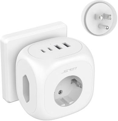 JSVER Adaptador Enchufe Europeo a Americano, Adaptador de Viaje con 3 Tomas,2 USB y 2 USB C, Adaptador Enchufe Español a USA Enchufe Tipo B para EU a US Canada Mexico Colombia Tailandia