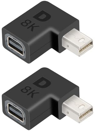 YANBORONSN Adattatore Mini DisplayPort ad Angolo Retto 8K 90 Gradi, Mini DP Maschio a Mini DP Femmina 1.4 a Forma di L con Estensione e Convertitore, Supporta 8K@60Hz e 4K@144Hzr(Confezione da 2)