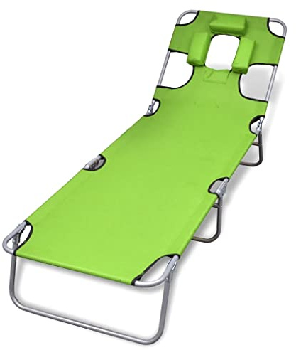 Lumanois Tumbona Plegable de Acero y cojín de Cabeza Acero Verde Manzana,Mobiliario,Asientos de Exterior,Tumbonas,5.1kg-41484