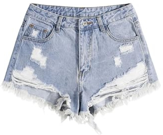 GORGLITTER Women's Y2k Denim Mini Shorts Ripped Raw Hem Straight Leg Party Going Out Jeans Shorts with Pocket Medium Wash Small