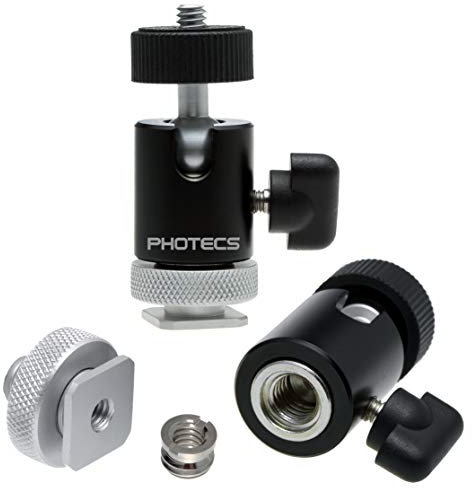 'Photecs® Mini trípode cabeza Pro Rótula (Tripod Mini Ball Head), acero, F. 3/8 y 1/4, incluye flash adaptador de zapata y adaptador de rosca (Set, 3 piezas), Montado en girar 360 °
