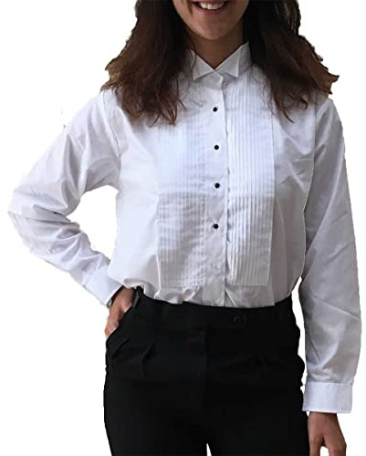 Broadway Tuxmakers Women's Wing Collar, Large Pleats Tuxedo Shirt - White - 8 UK (Neck 12, Bust 31)