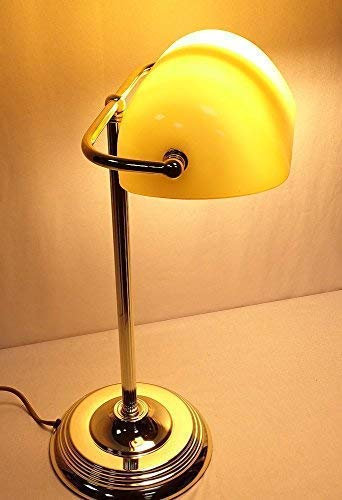 linoows Elegante Art Deko Banker Lampe, Bankerslampe, Messing, gelber Glasschirm