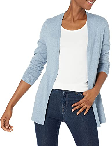 Amazon Essentials Open-front Cardigan, Cardigan Donna, Blu (Light Indigo Heather Blh), Medium