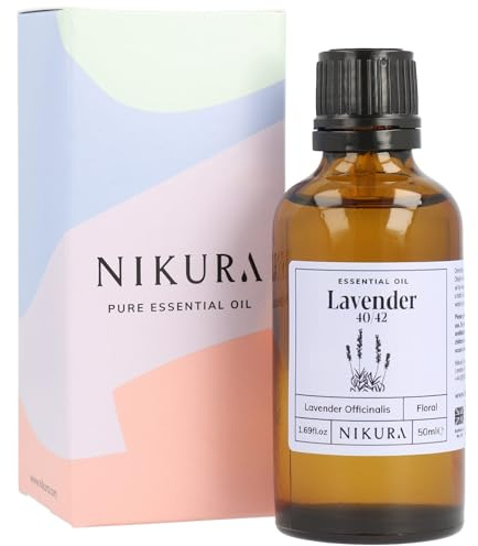 Nikura Lavender 40/42 Essential Oil - 50ml | 100% Pure Natural Oils | Perfect for Aromatherapy, Diffusers, Soap Making, Candle Making | Great for Sleep, Skin, Hair Care | Vegan & UK Made