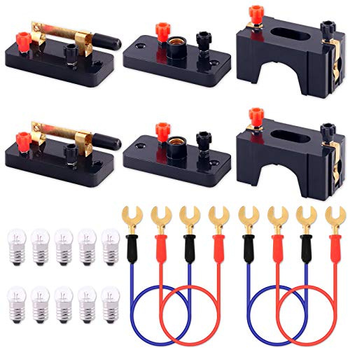 Keadic Kit d'expérimentation scientifique électronique de physique 20 pièces avec ampoule LED E10 1,5 V 0,3 A / support de batterie D / interrupteur unipolaire / support d'ampoule pour démonstration