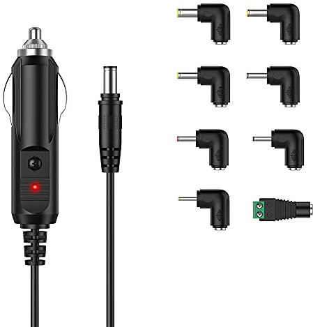 Caricabatteria da auto DC 12V 2A Cavo di alimentazione universale da 5,5x2,1mm accendisigari con per lettore GPS, DVD,altoparlanti,tiralatte, fotocamera, etichettatrice, router Cable con 8 connettori