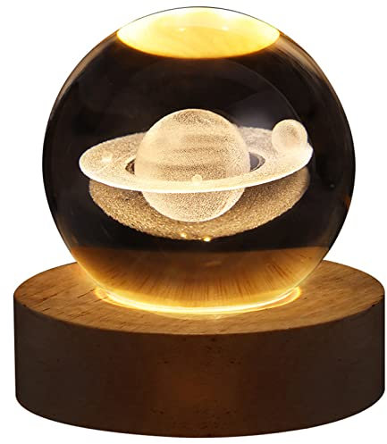 DCQRY Luz nocturna 3D de bola de cristal solar, lámparas de planetas galácticas con base de madera, lámpara USB para astronomía, regalos espaciales para niños