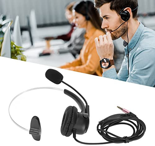 Auriculares Mono, Auriculares para Centro de Llamadas con Control de Volumen de Micrófono con Cancelación de Ruido para Teléfono Móvil, Portátil, Conector para Auriculares de 3,5