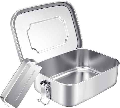 Brotdose Edelstahl mit 2 Fächern, Lunchbox Bewegliche Trennwand Auslaufsicher 1200ml, Brotzeitdose mit Trennwänd, Brotdosen Metall Umweltfreundlich & BPA-frei für Erwachsene & Kinder