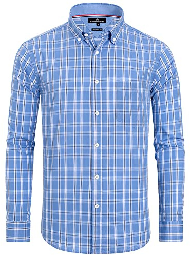 Alimens & Gentle Camicia Classica da Uomo con Colletto Bottoni, Blu, Motivo a Quadri Grandi, M