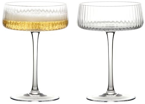 Anton Studio Designs Empire Handmade Champagne Coupe Gläser Perfektes Partygeschirr für Hochzeiten und Feiern - 250 ml - Klar - Set mit 2 eleganten Champagnergläsern