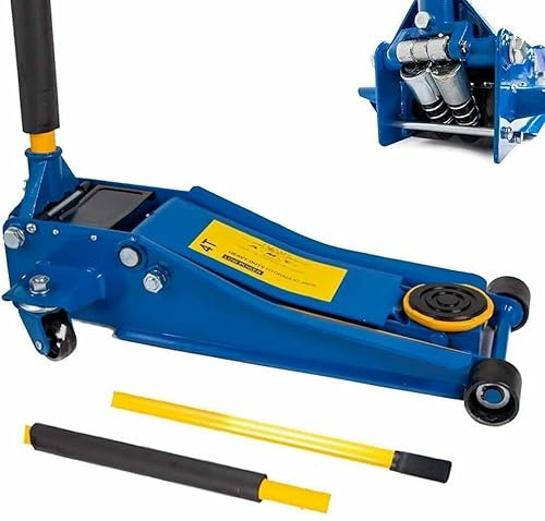 Cric Auto Sollevatore idraulico Crick Professionale 4t Ribassato Doppio Pistone, Ruote Bidirezionali a Cuscinetto