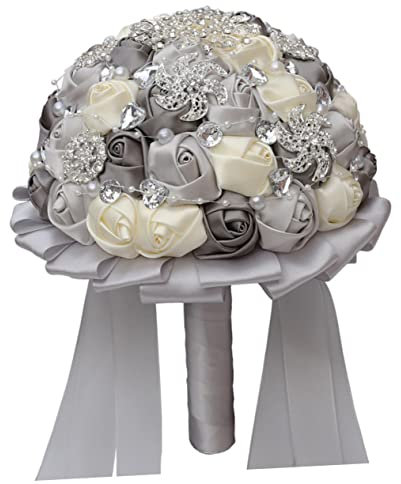 Cabilock Elegante Bouquet Da Sposa Bouquet Di Fiori Per La Sposa in Tulle Argento E Grigio Scuro