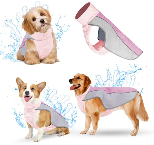 Elehui Dog Cooling Vest,Evaporative Comfortable Dog Cooling Coat,Breathable Pet Cooling Vest,Summer Sun Protection Dog Jacket with Reflective Stripes for Small Medium and Large (Pink, M)